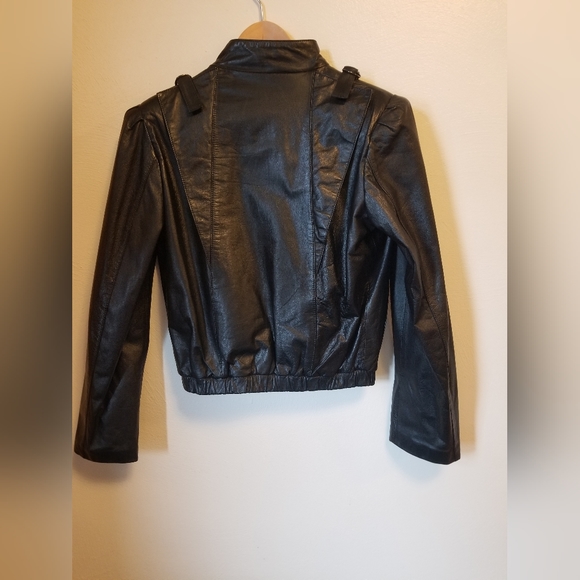 80s Wilson's Suede & Leather Black Cafe Racer Leather Crop Jacket - Picture 2 of 10